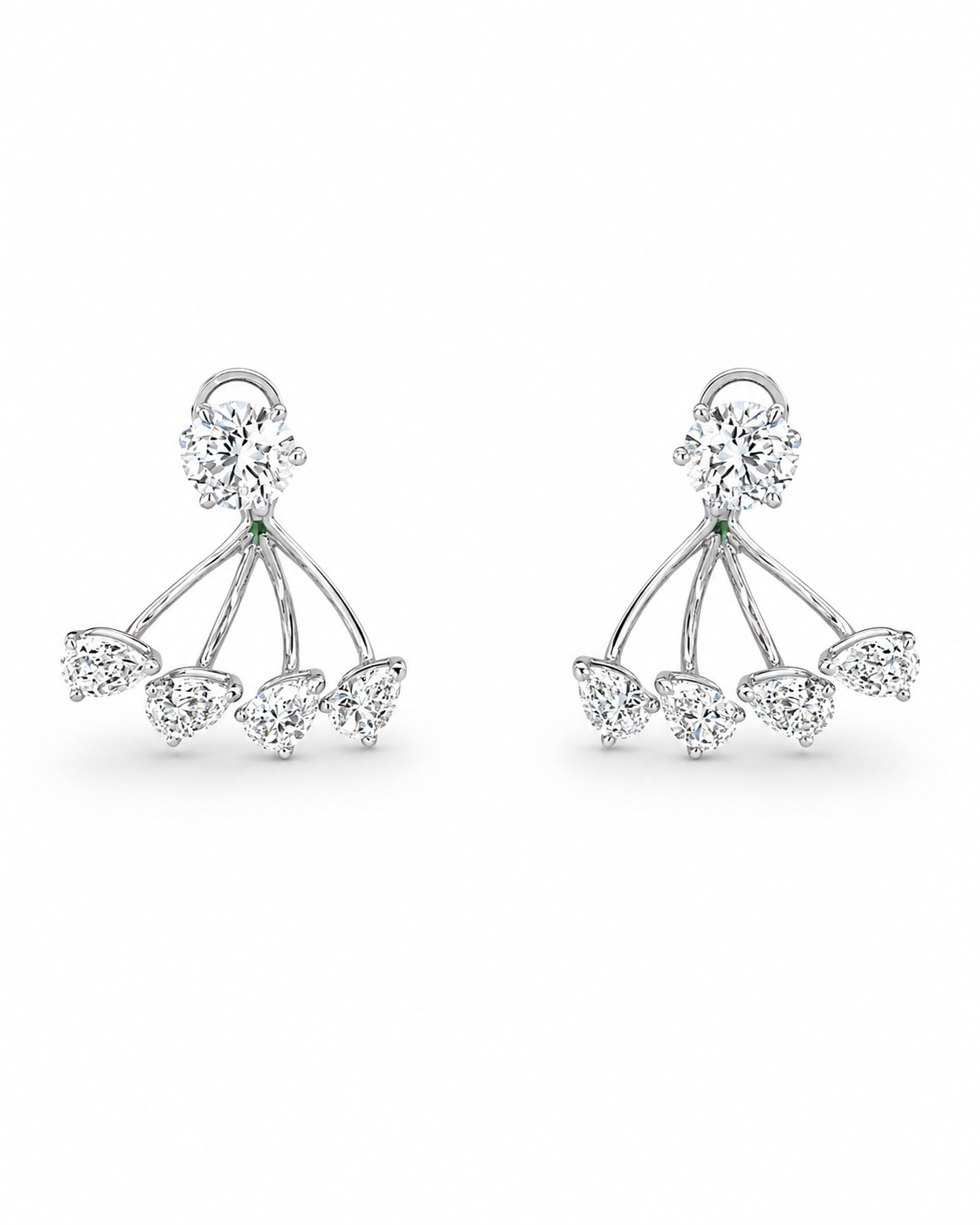 Diamond Fan Drop Earrings in White Gold