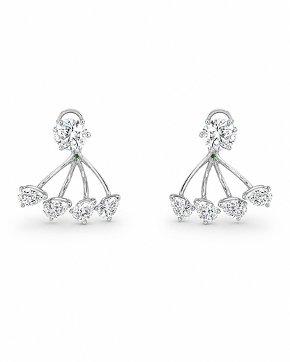 Diamond Fan Drop Earrings in White Gold