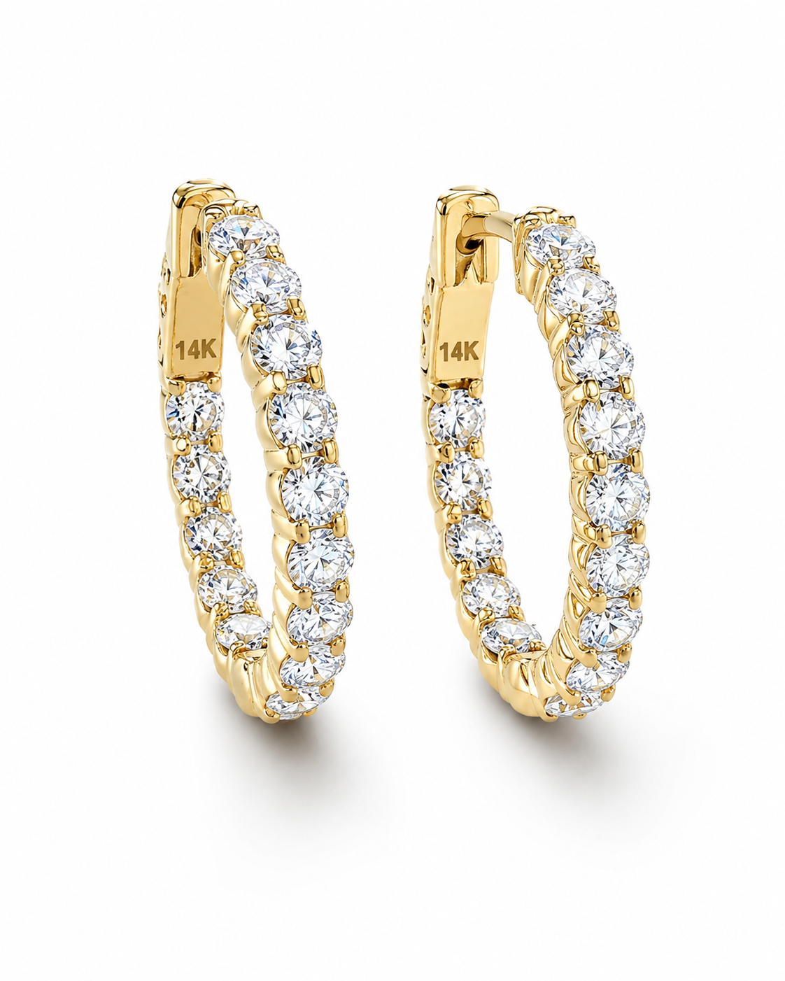 14K Yellow / White Gold Round Diamond Inside-Out Hoop Earrings