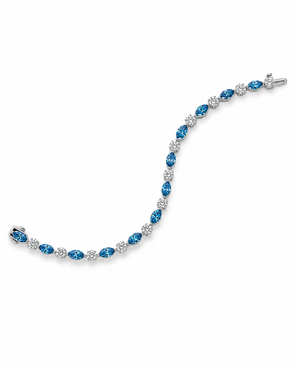 Blue Marquise Gemstone & Diamond Bracelet in White Gold