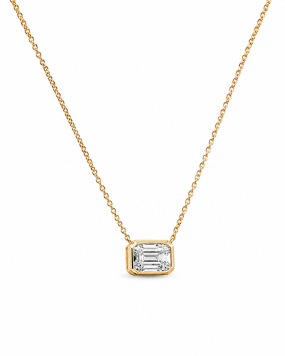 Emerald-Cut Diamond Bezel Pendant Necklace in Yellow Gold
