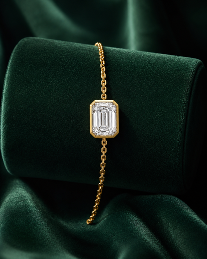 Yellow Gold Emerald-Cut Diamond Solitaire Bracelet
