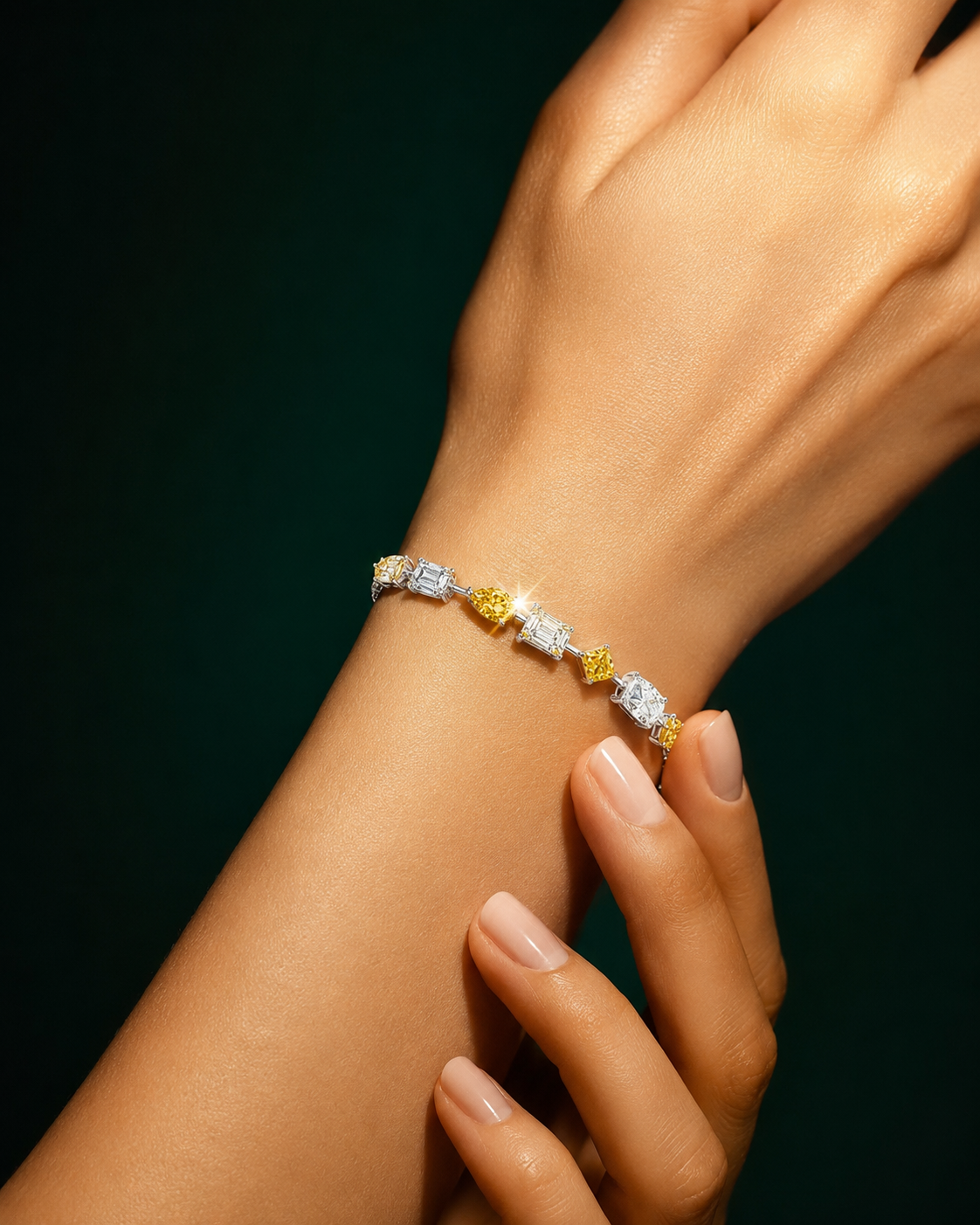 Yellow and White Mixed-Cut Gemstone Tennis Bracelet