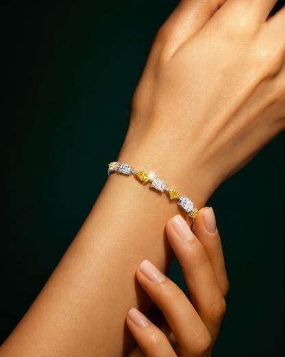 Yellow and White Mixed-Cut Gemstone Tennis Bracelet