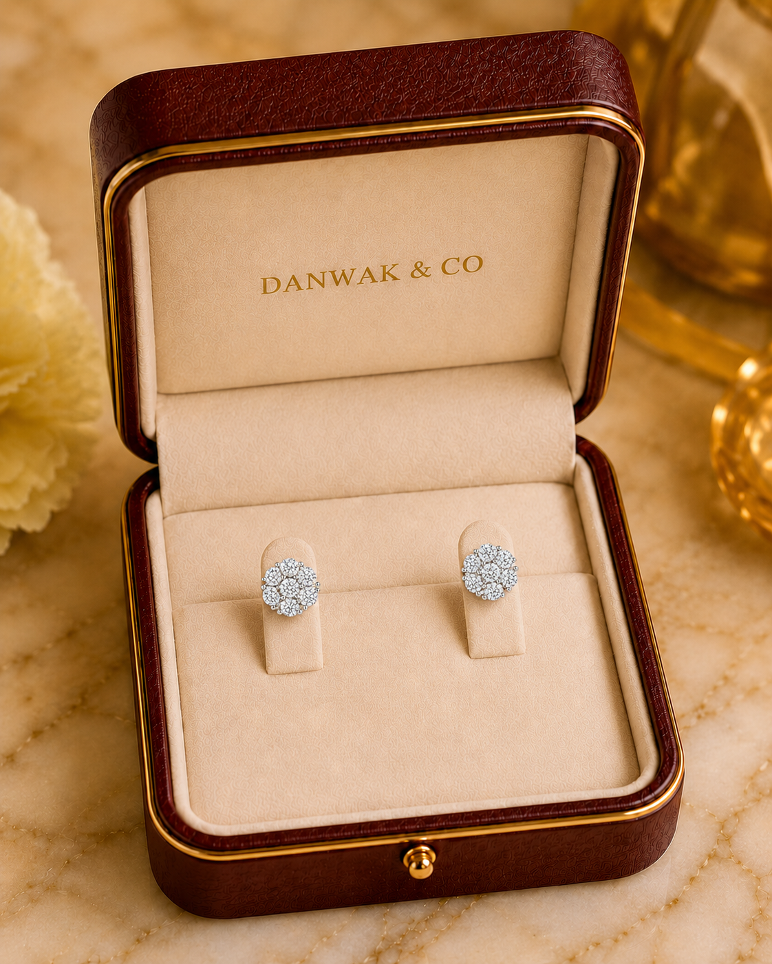 Round Brilliant Diamond Cluster Stud Earrings in White Gold
