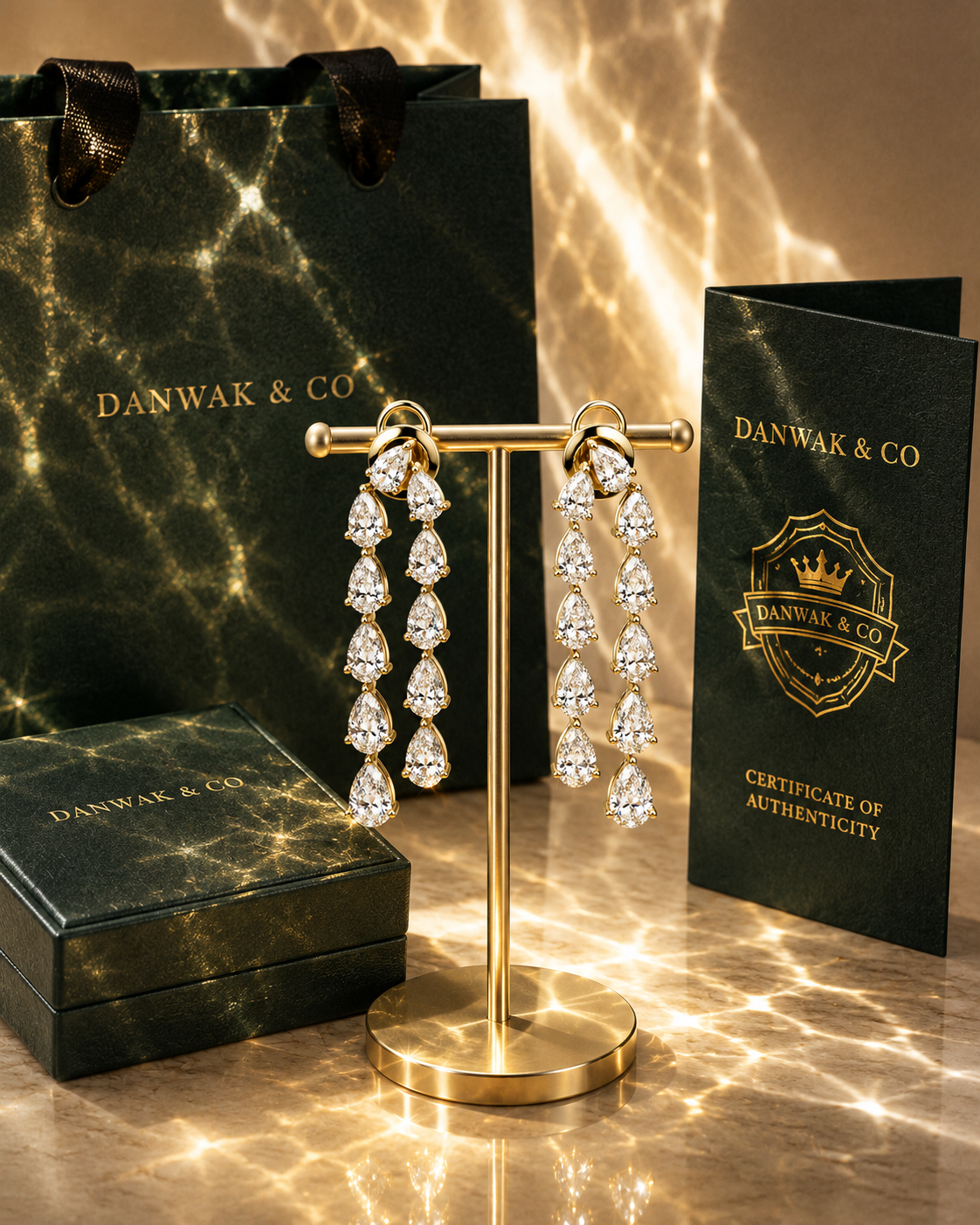 Yellow Gold Pear-Cut Diamond Cascade Earrings