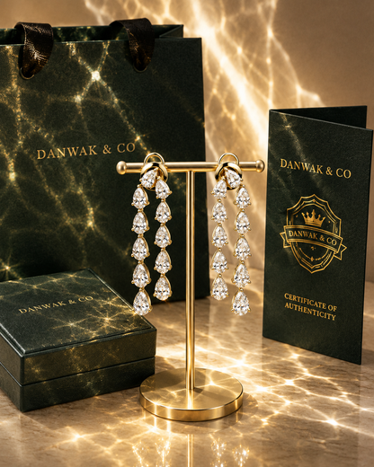 Yellow Gold Pear-Cut Diamond Cascade Earrings