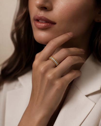 Two-Tone Gold Diamond Rope-Edge Band Ring