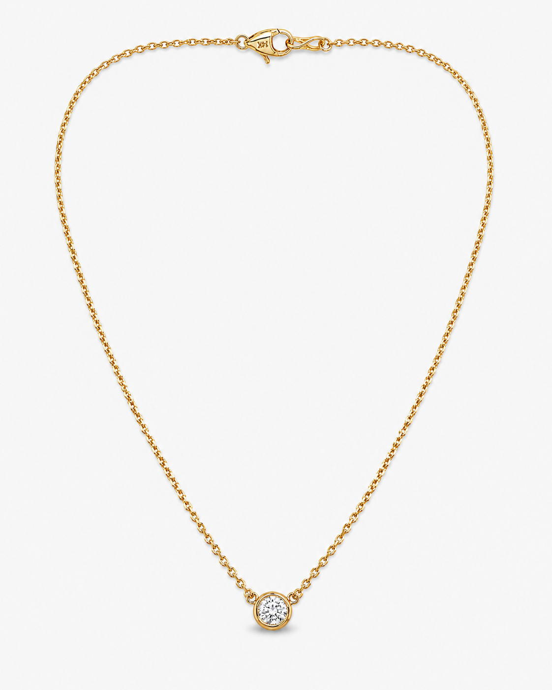 Yellow Gold Bezel-Set Round Diamond Solitaire Necklace