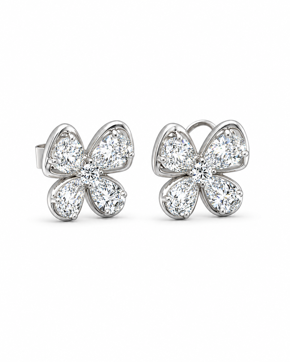 Diamond Butterfly Stud Earrings in White Gold