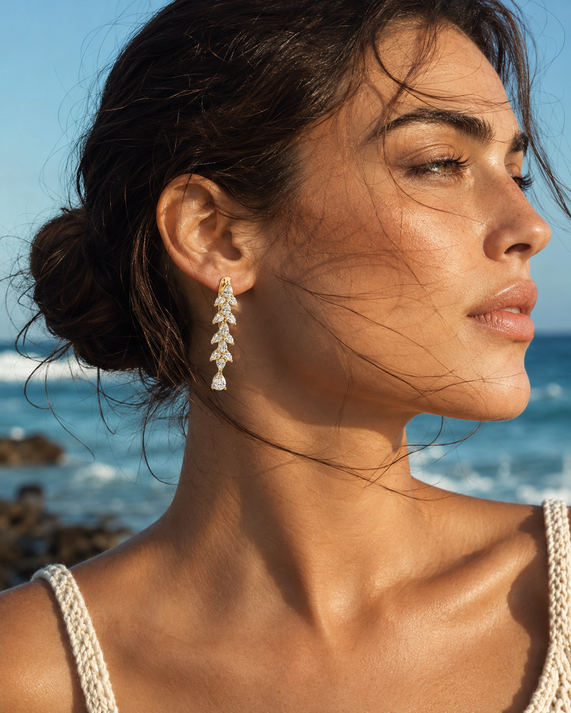 Yellow Gold Pear & Marquise Diamond Drop Earrings