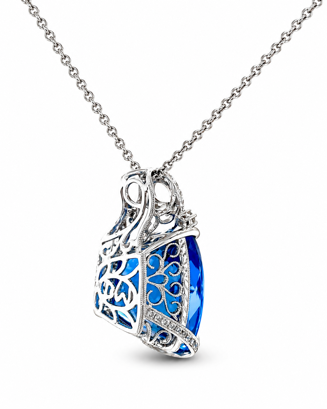Blue Tourmaline Peacock Pendant Necklace