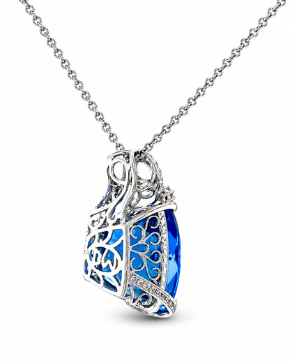 Blue Tourmaline Peacock Pendant Necklace