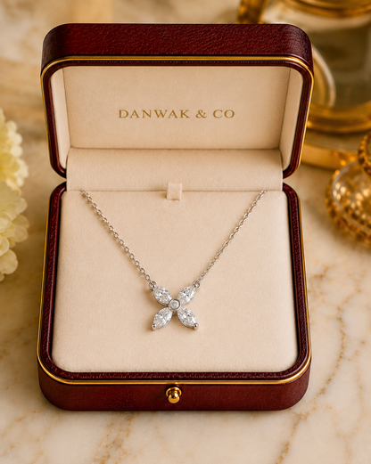 White Gold Marquise Diamond Floral Pendant Necklace