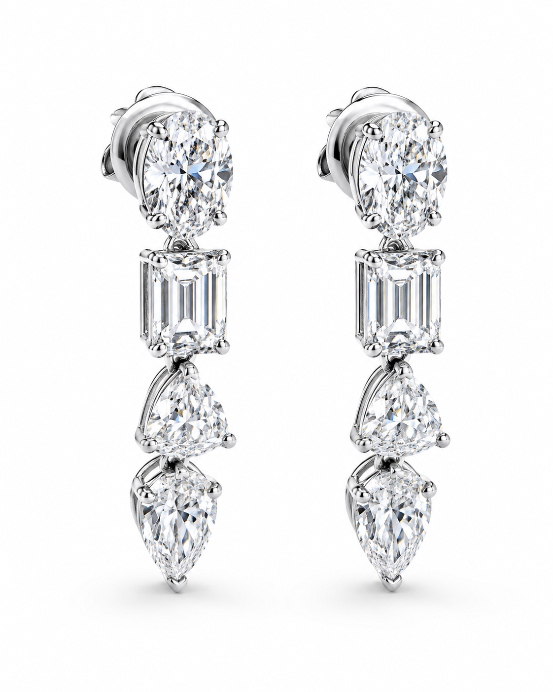 Multi-Cut Diamond Drop Earrings in White Gold
