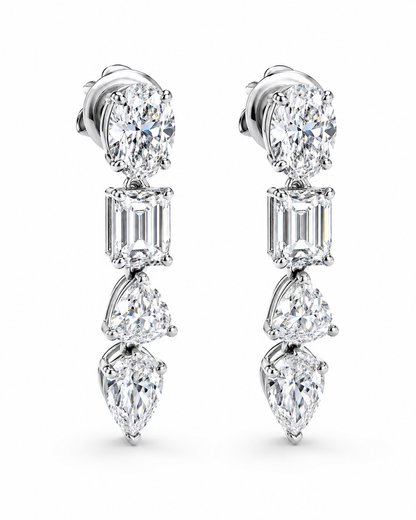 Multi-Cut Diamond Drop Earrings in White Gold