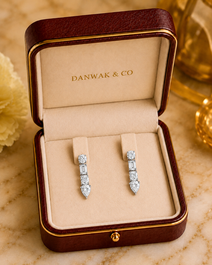 Multi-Shape Diamond Drop Earrings in White Gold