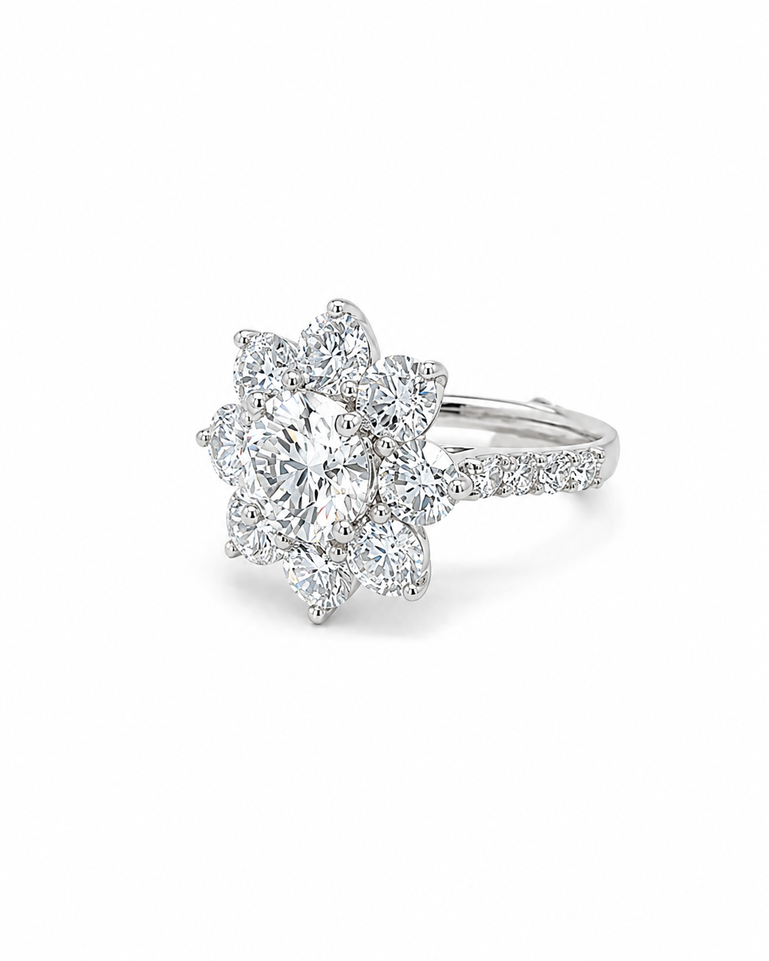 Floral Diamond Cluster Ring in White Gold