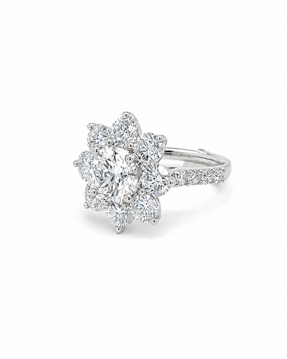 Floral Diamond Cluster Ring in White Gold
