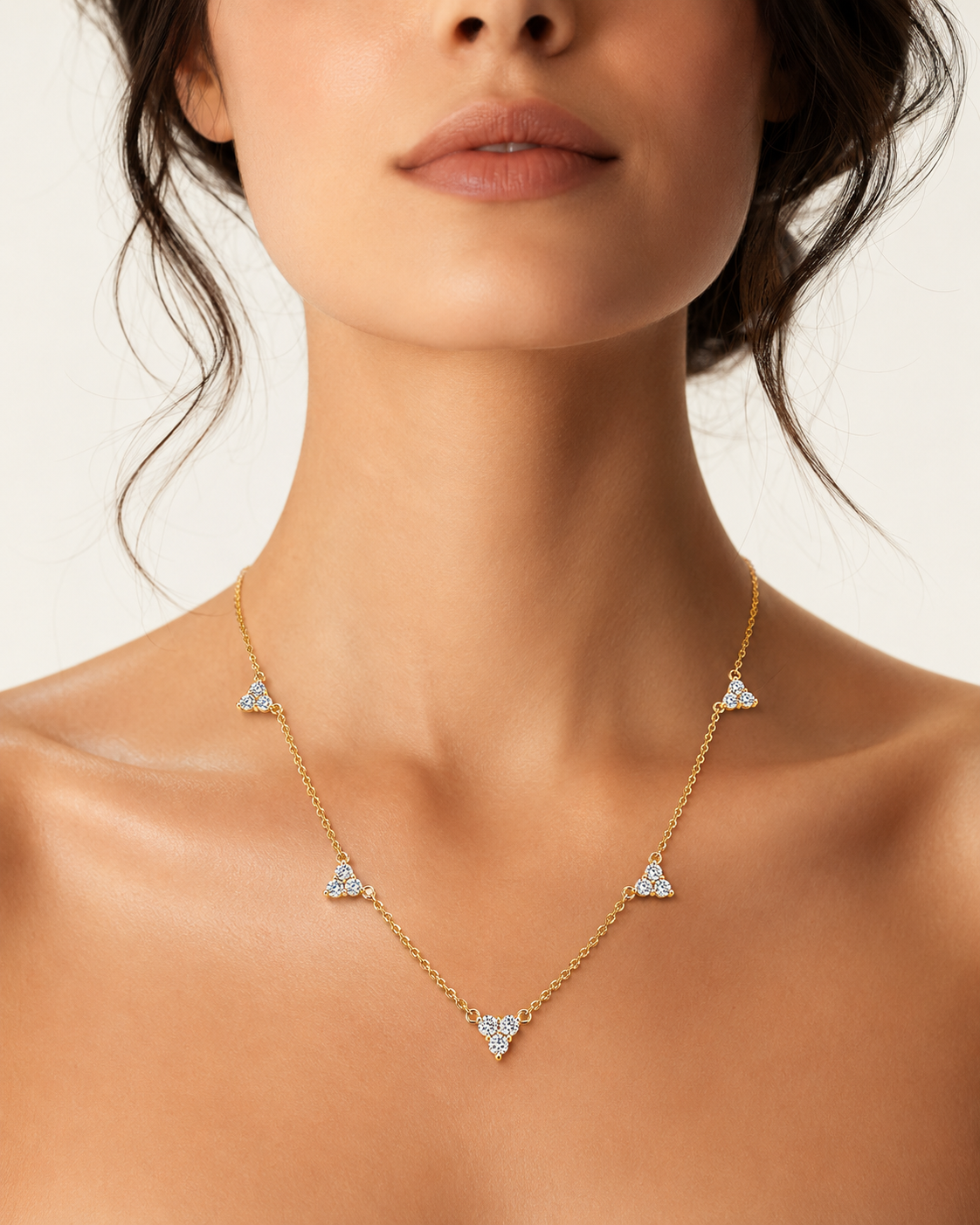 Yellow Gold Five-Station Diamond Cluster Necklace