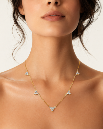 Yellow Gold Five-Station Diamond Cluster Necklace