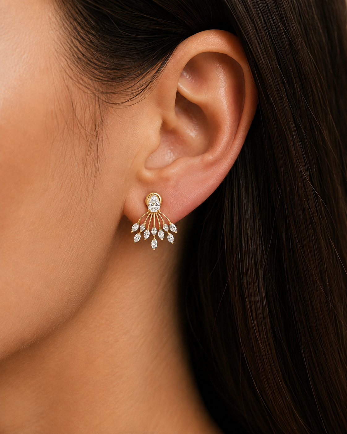 Yellow Gold Pear & Marquise Diamond Chandelier Earrings