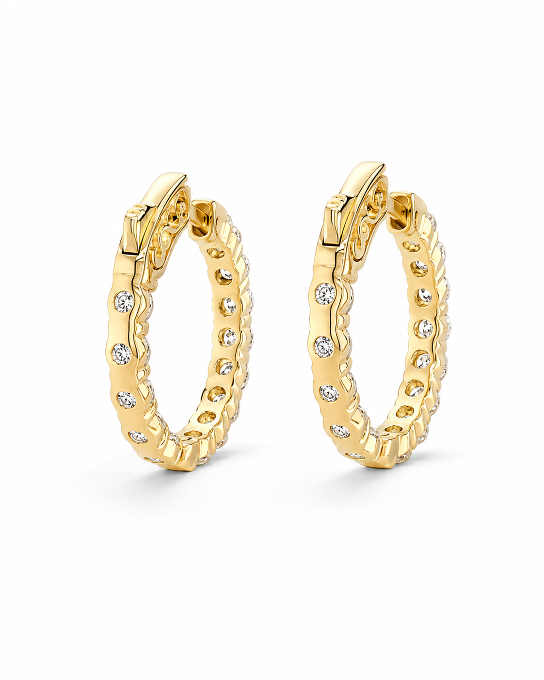 Classic Yellow Gold Diamond Inside-Out Hoop Earrings