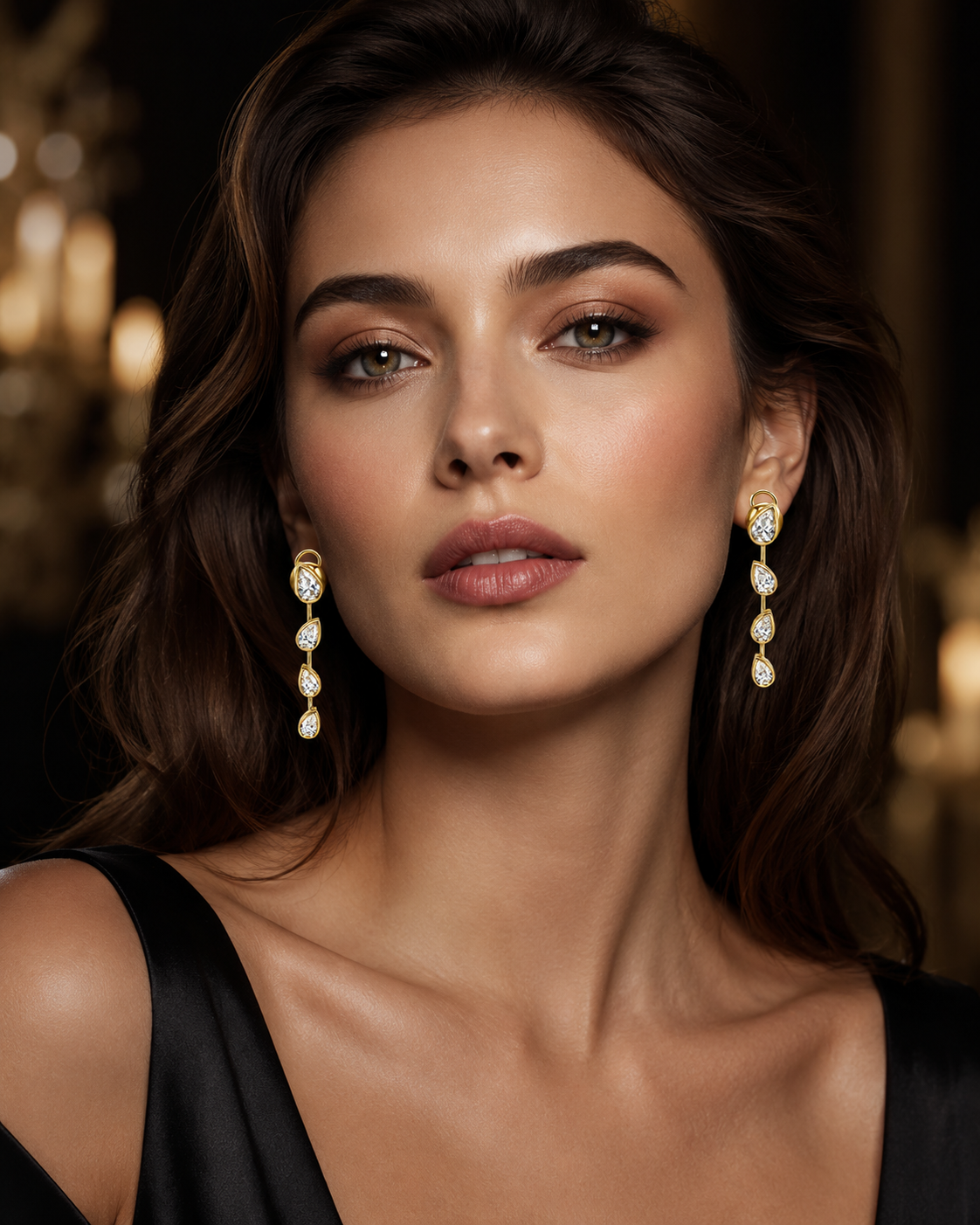 Pear-Cut Diamond Drop Earrings in Yellow Gold