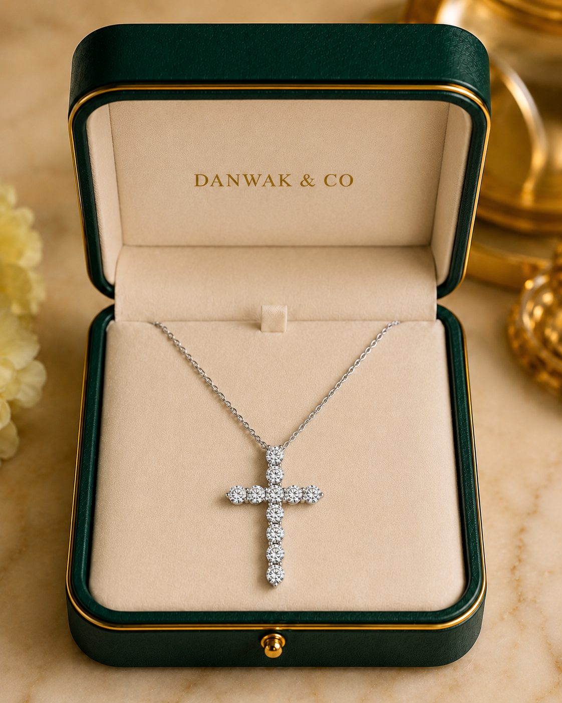 White Gold Round Diamond Cross Pendant Necklace
