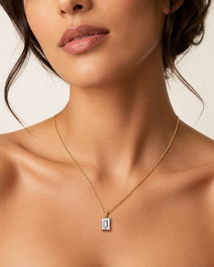 Yellow Gold Emerald-Cut Diamond Solitaire Pendant Necklace