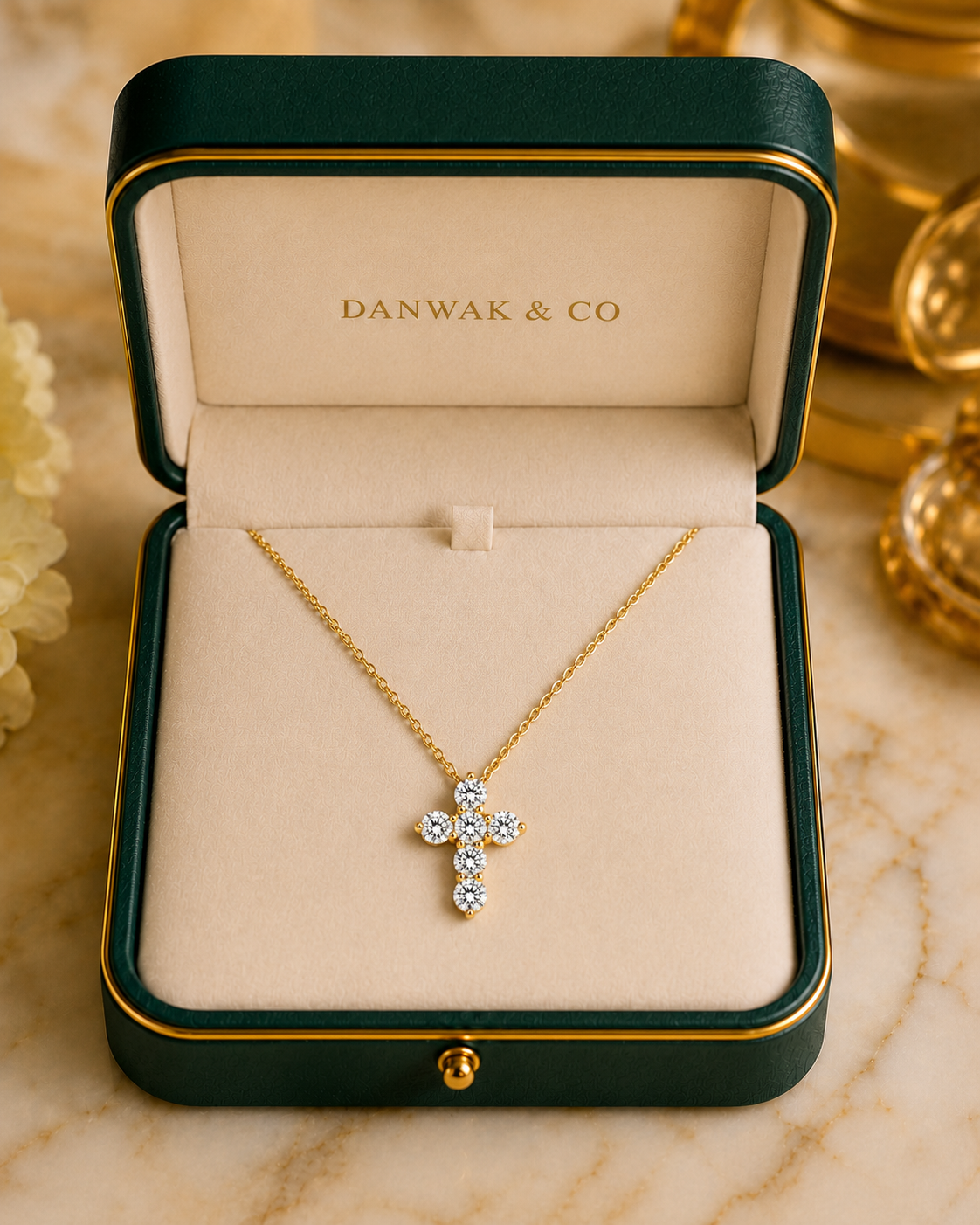 Yellow Gold Six-Diamond Cross Pendant Necklace