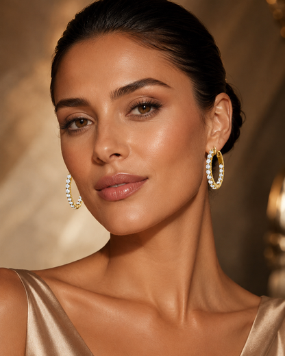 14K Yellow / White Gold Round Diamond Inside-Out Hoop Earrings