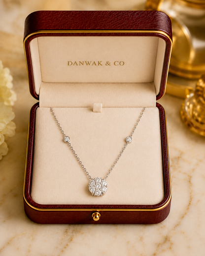 White Gold Diamond Floral Cluster Station Necklace