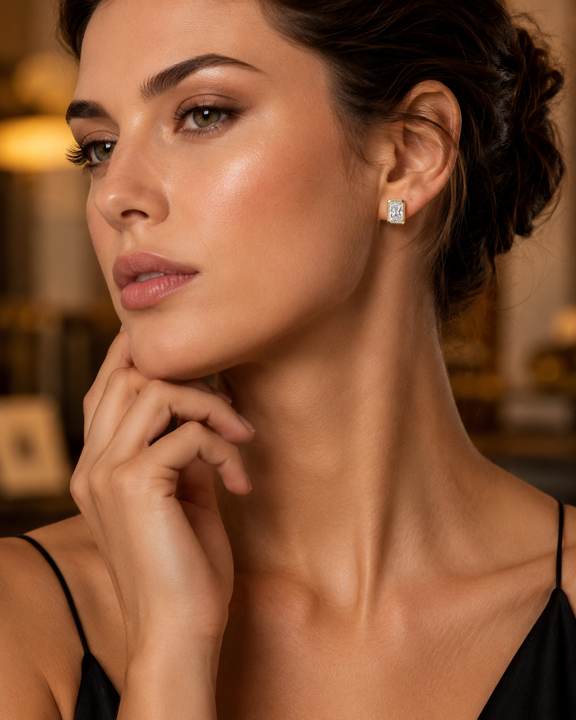 Emerald-Cut Solitaire Stud Earrings in Polished Yellow Gold