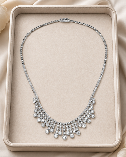 White Gold Diamond Fringe Statement Necklac