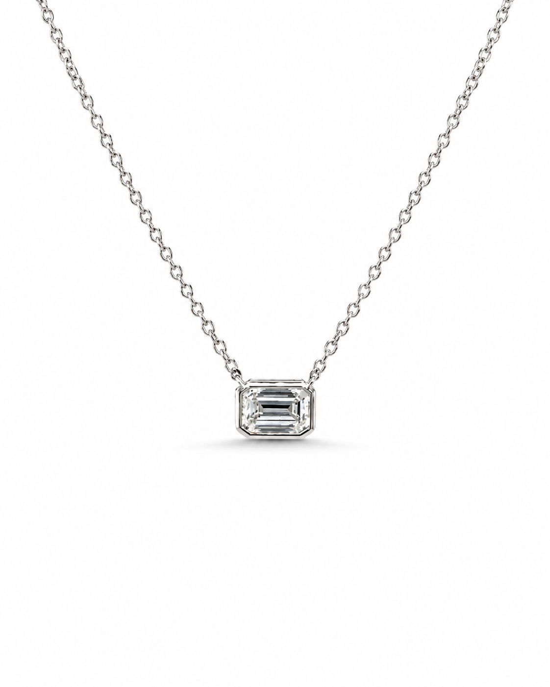 14K White Gold Emerald-Cut Solitaire Necklace