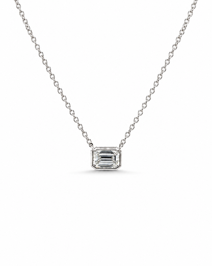 14K White Gold Emerald-Cut Solitaire Necklace