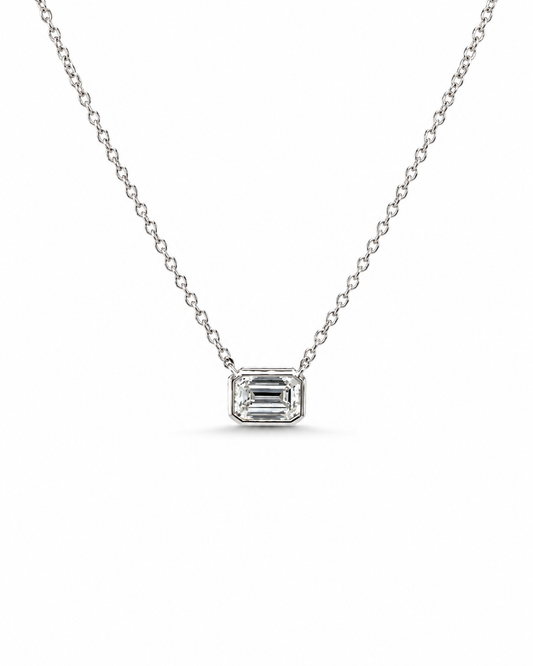 14K White Gold Emerald-Cut Solitaire Necklace