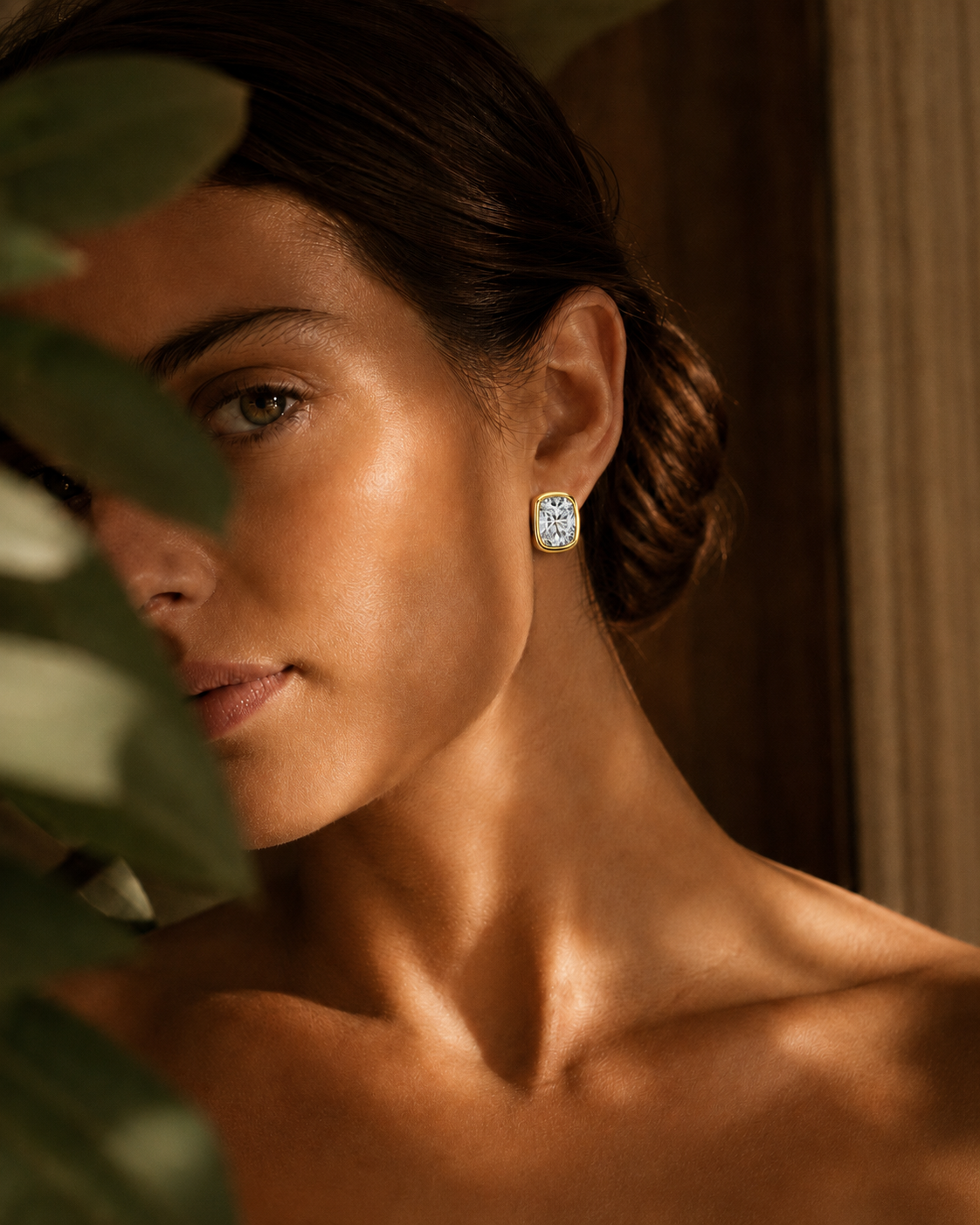 Yellow Gold Cushion-Cut Diamond Stud Earrings