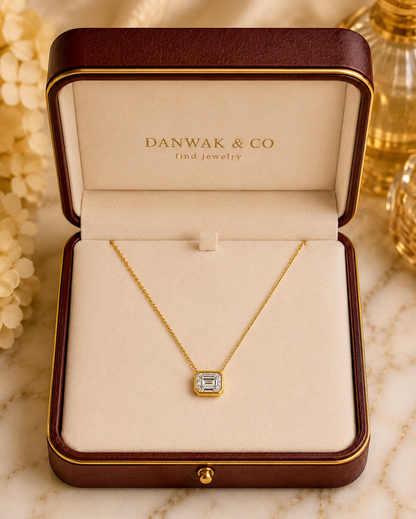 Emerald-Cut Diamond Bezel Pendant Necklace in Yellow Gold