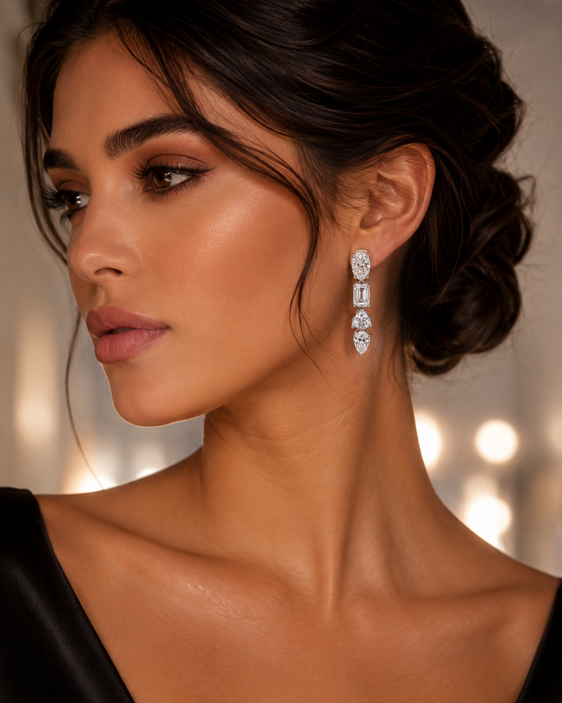 Multi-Cut Diamond Drop Earrings in White Gold