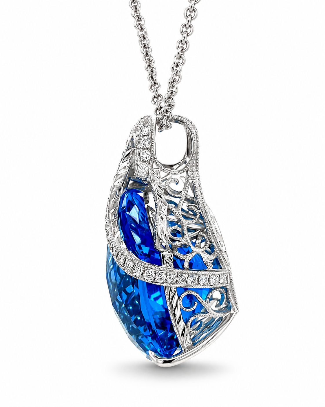 Blue Tourmaline Peacock Pendant Necklace