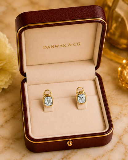 Yellow Gold Cushion-Cut Diamond Stud Earrings