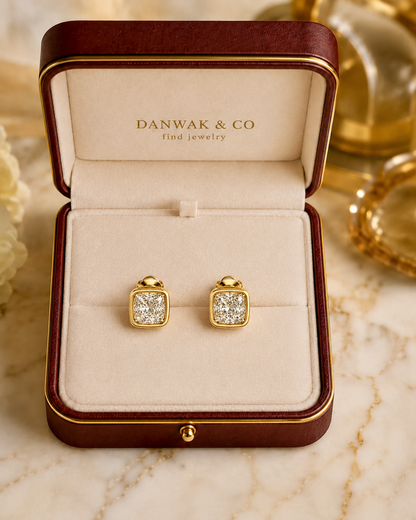 Cushion-Cut Diamond Stud Earrings in Yellow Gold