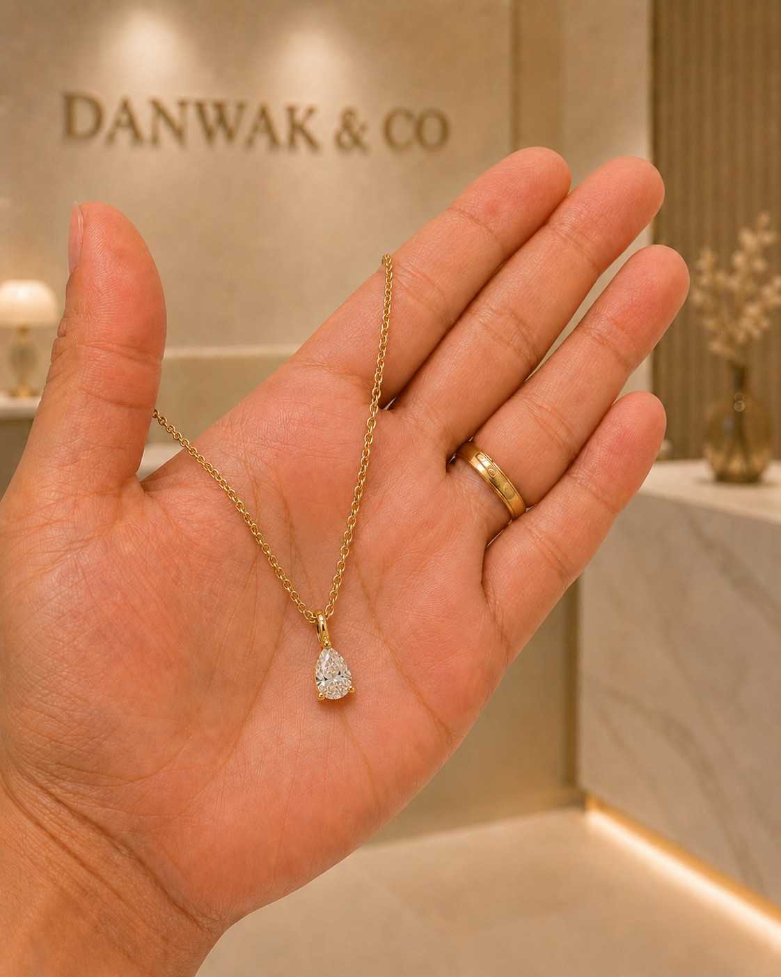 Pear-Cut Diamond Pendant Necklace in Yellow Gold
