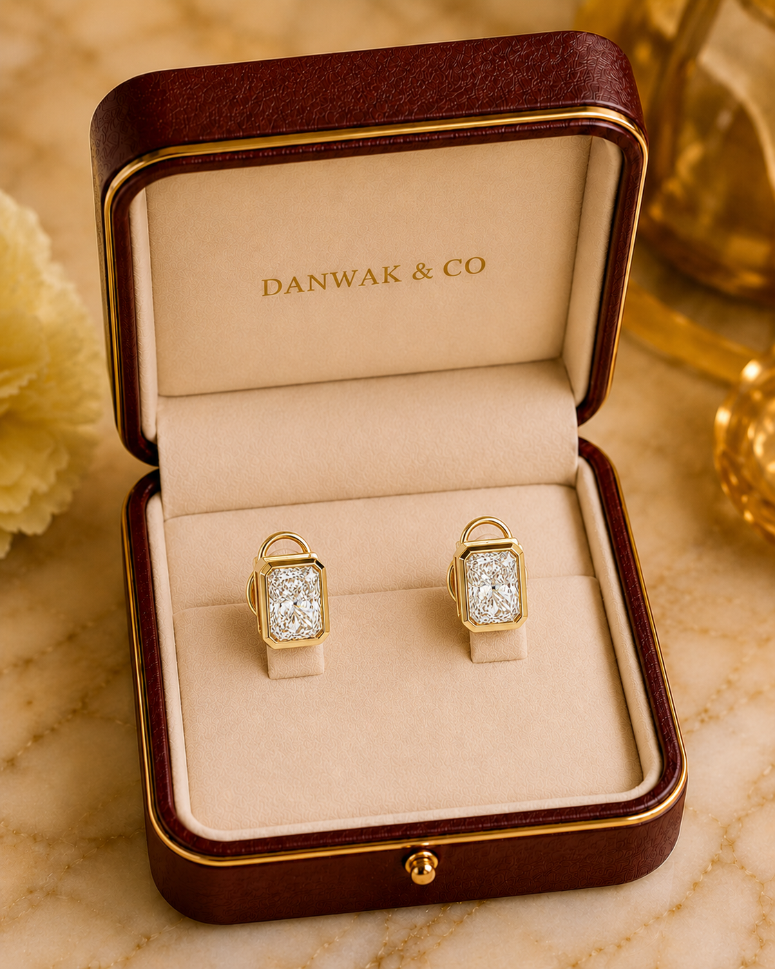 Radiant Cut Bezel Diamond Earring