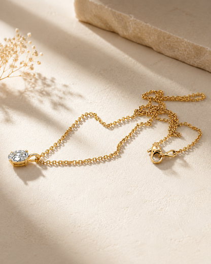 Yellow Gold Oval-Cut Diamond Solitaire Pendant Necklace