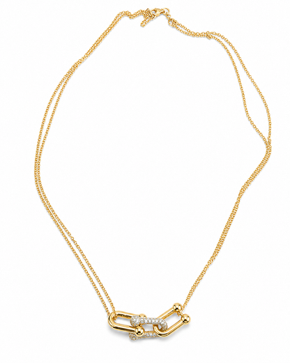 14K Yellow Gold Diamond Double-Strand Link Necklace