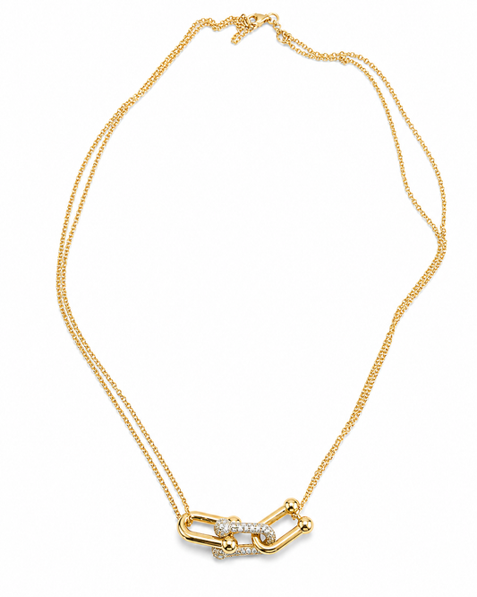 14K Yellow Gold Diamond Double-Strand Link Necklace