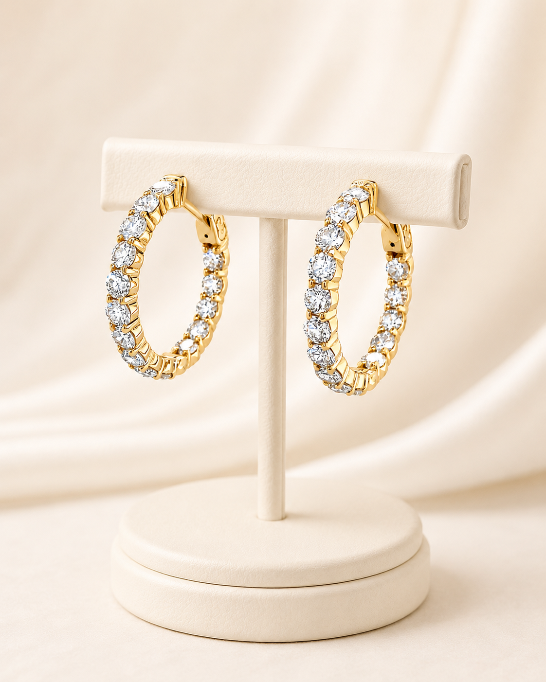 Classic Yellow Gold Diamond Inside-Out Hoop Earrings